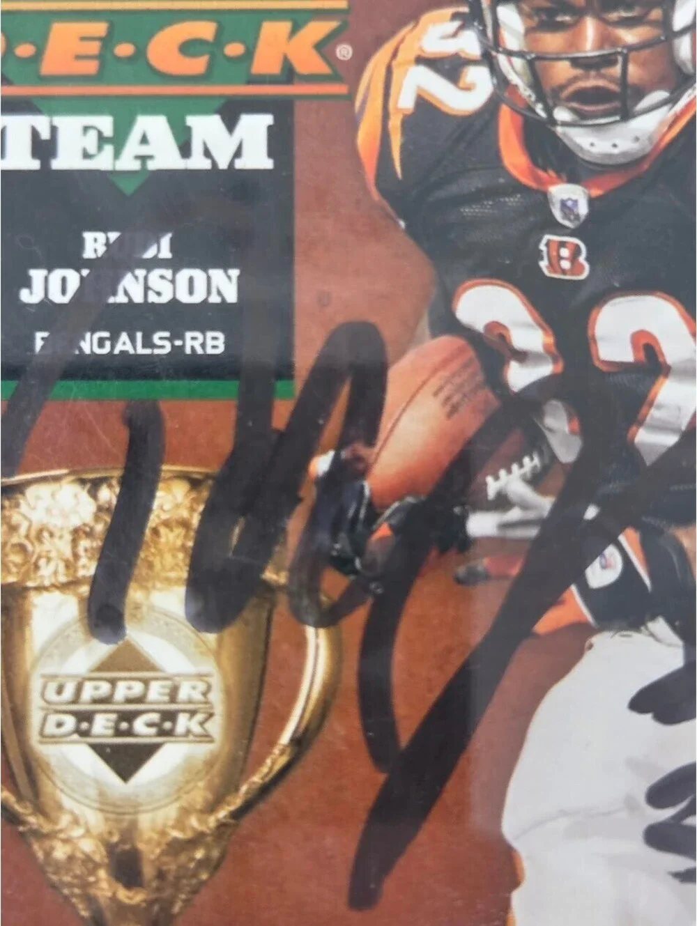 2006 Upper Deck Rudi Johnson Bengals Signed Football Card RB Auto NFL